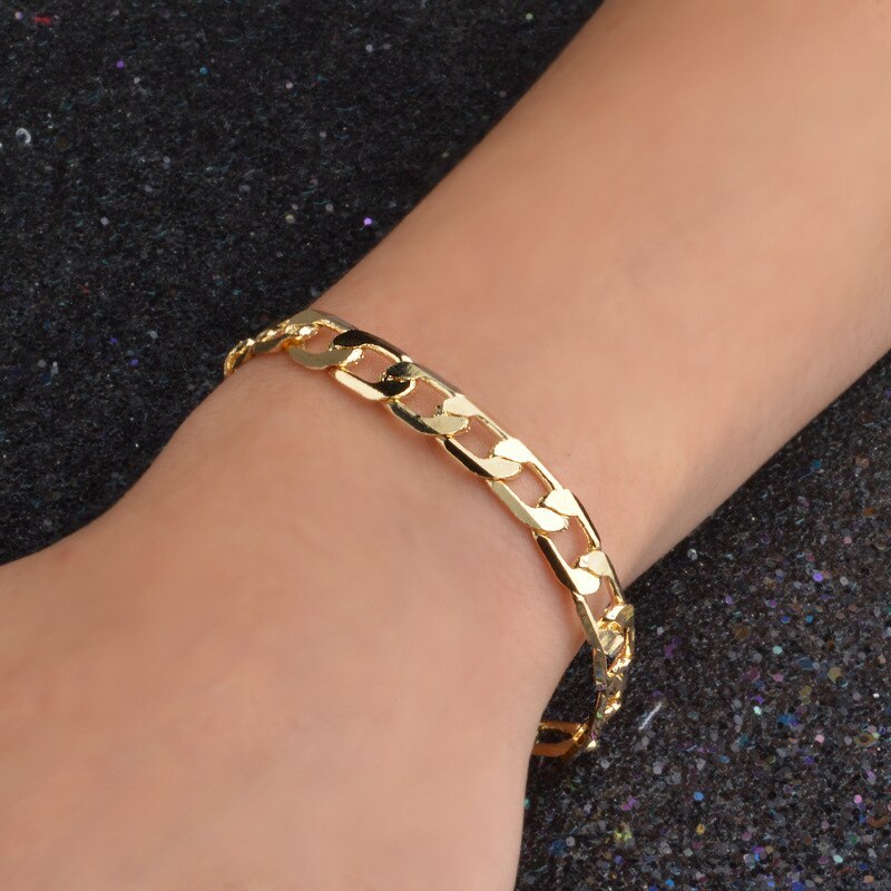 Charm 18K gold plated 8MM geometry 20CM Chain 925 Stamp Silver color Bracelet for Women men Fashion Wedding Gifts fine Jewelry