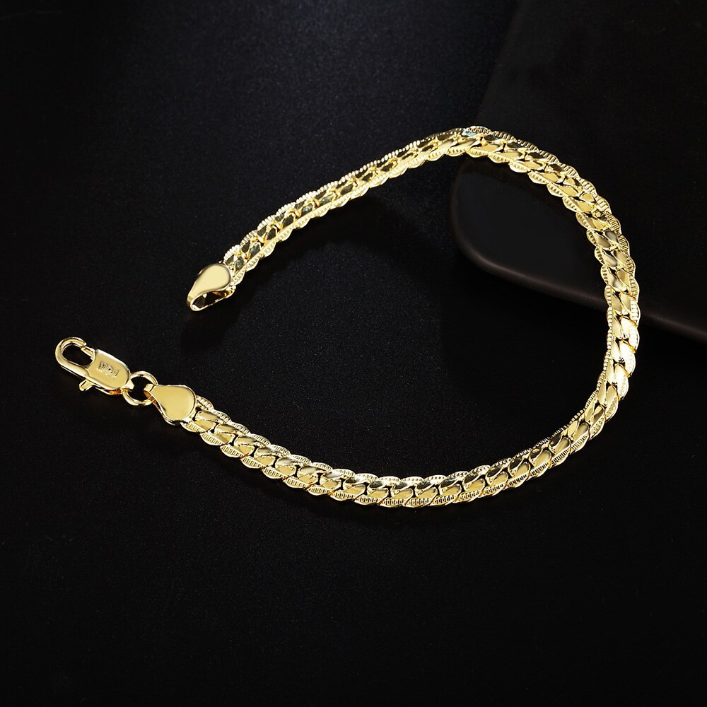 Hot sale 925 Stamp Silver color 18K gold 6MM chain bracelets neckalce for women fashion Party wedding designer jewelry sets gift