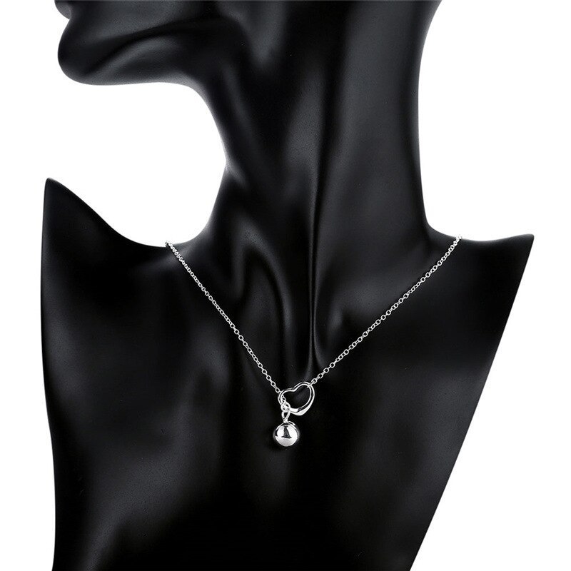 Hot charm 925 Stamp Silver color Jewelry 18 Inches Fashion Exquisite heart Solid beads Necklace for Women party Christmas Gifts