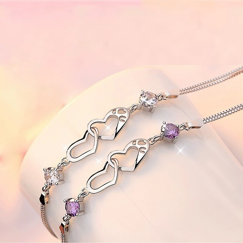 925 Stamp Silver color luxury Crystal romantic heart Bracelets for women fashion party Wedding Original designer Jewelry gifts