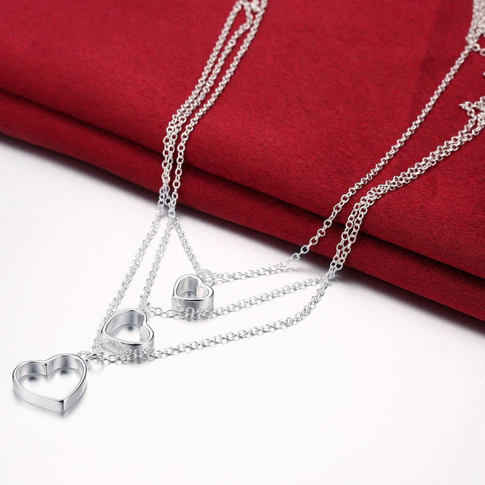 Hot 925 Stamp Silver color Jewelry set for women Love Heart necklace earrings Fashion classic wedding Party Christmas Gifts