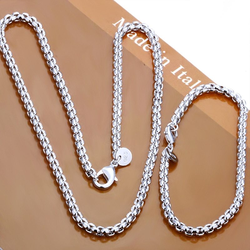 925 Stamp Silver color Bracelets Necklace 4MM round box chain for woman men charm classic Wedding Christmas Gift fashion Jewelry