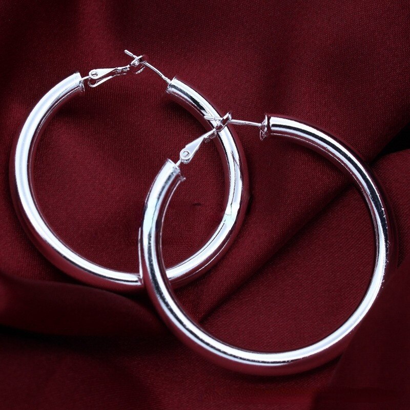 Korean fashion 925 Stamp Silver color classic 5CM Big circle hoop earrings for Women noble temperament Jewelry party wedding