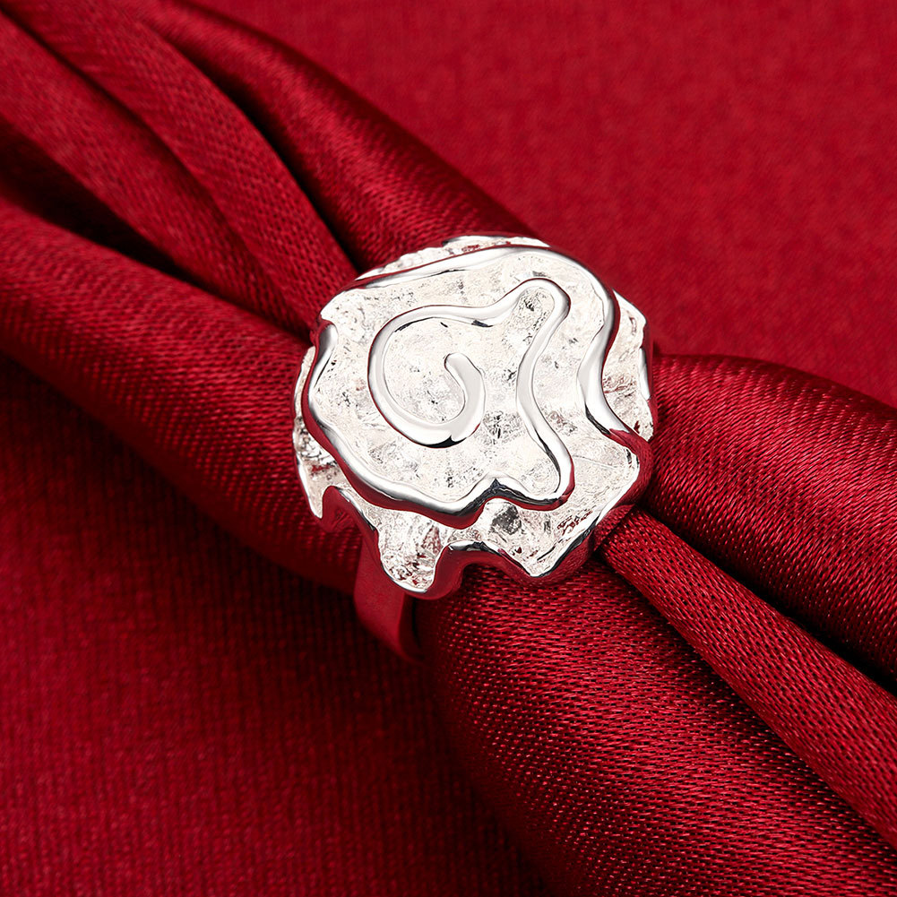 Silver Jewelry Rose Flower Finger Rings for Women Size 7 8 9 Fashion Wedding party Jewelry girl Holiday gifts