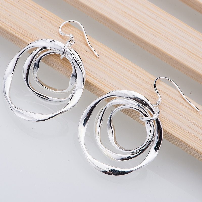 Fine 925 Stamp Silver color Beautiful round circel pendant necklaces earrings for women fashion party wedding jewelry sets gifts