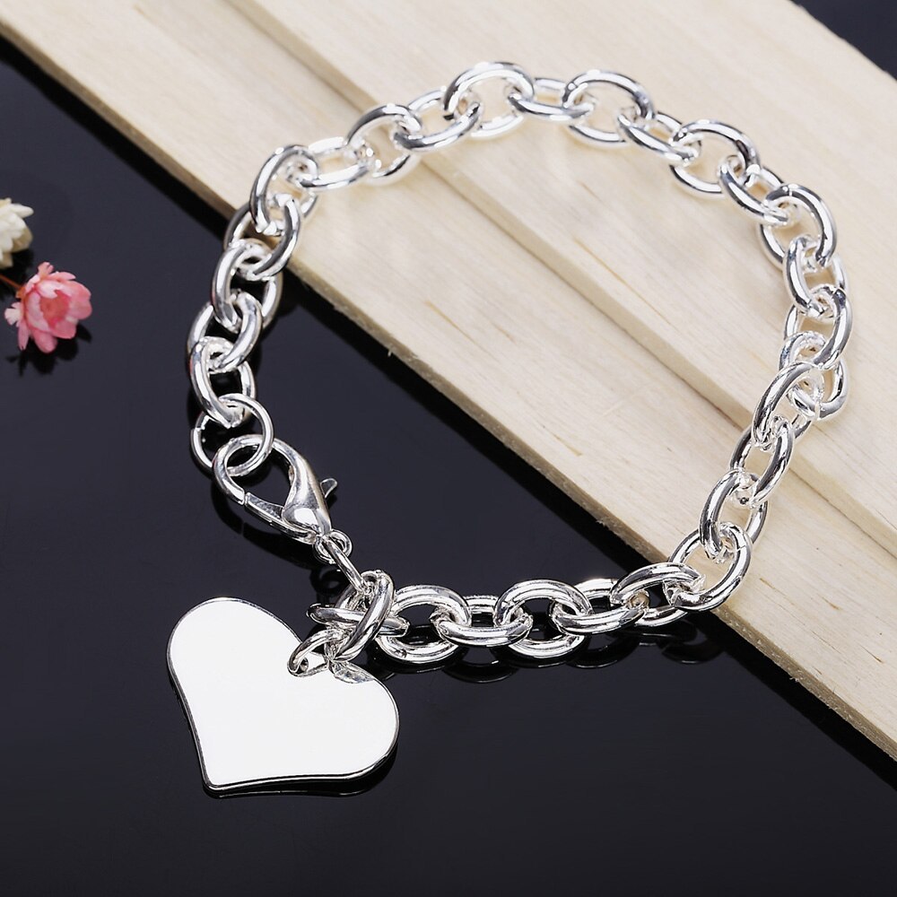 Factory direct fashion 925 Stamp Silver color Bracelet for woman hot fine love heart pendant chain jewelry Wedding party gift