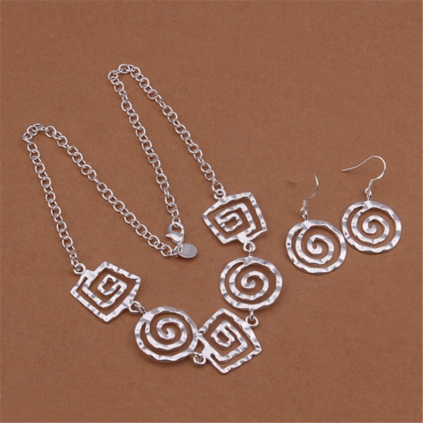 Classic hot 925 Stamp Silver color Jewelry sets fine Retro thread earrings neckalce for women Fashion Party wedding Gifts