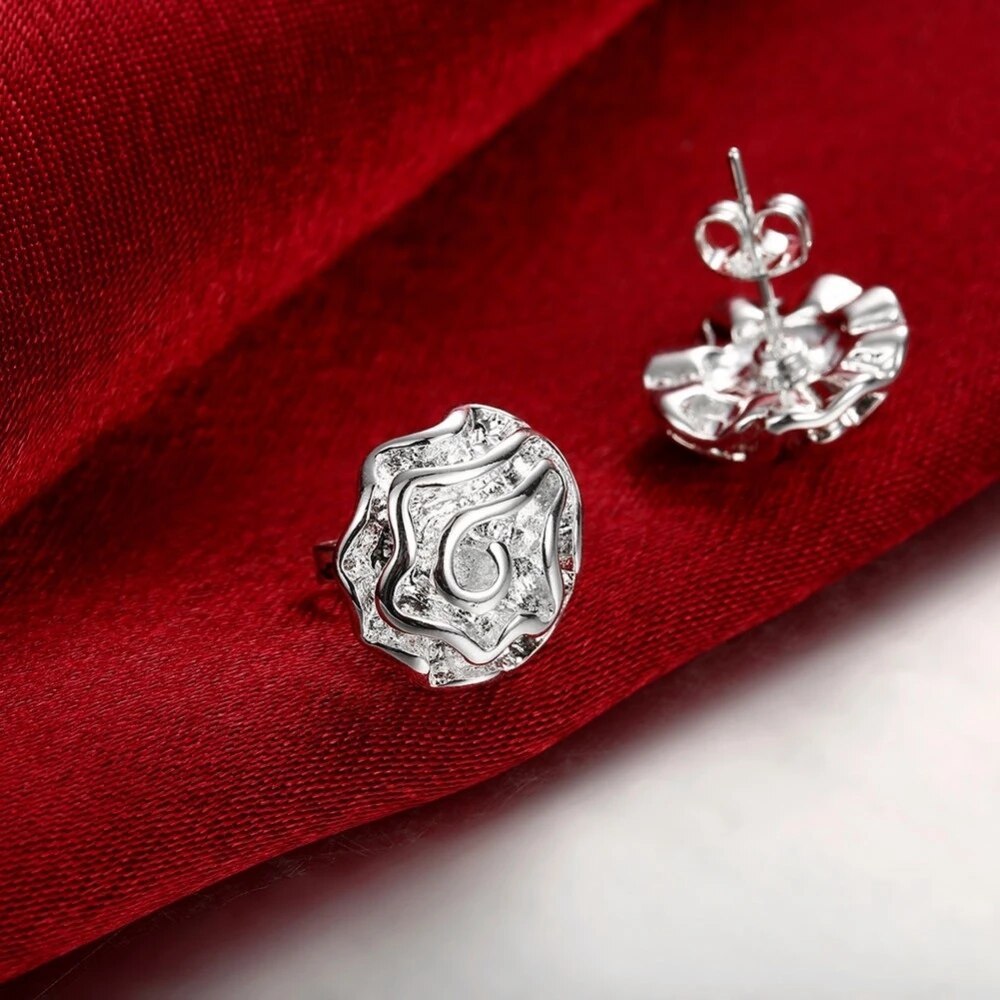 Factory direct 925 Stamp Silver color Earring for woman High Quality Fashion Jewelry Rose flower Earring studs Holiday Gifts