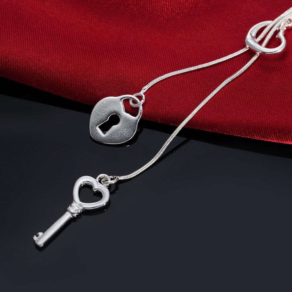 Special offer 925 Stamp Silver color Fashion brand Heart lock key Necklace For Women luxury Wedding party Jewelry Christmas gift