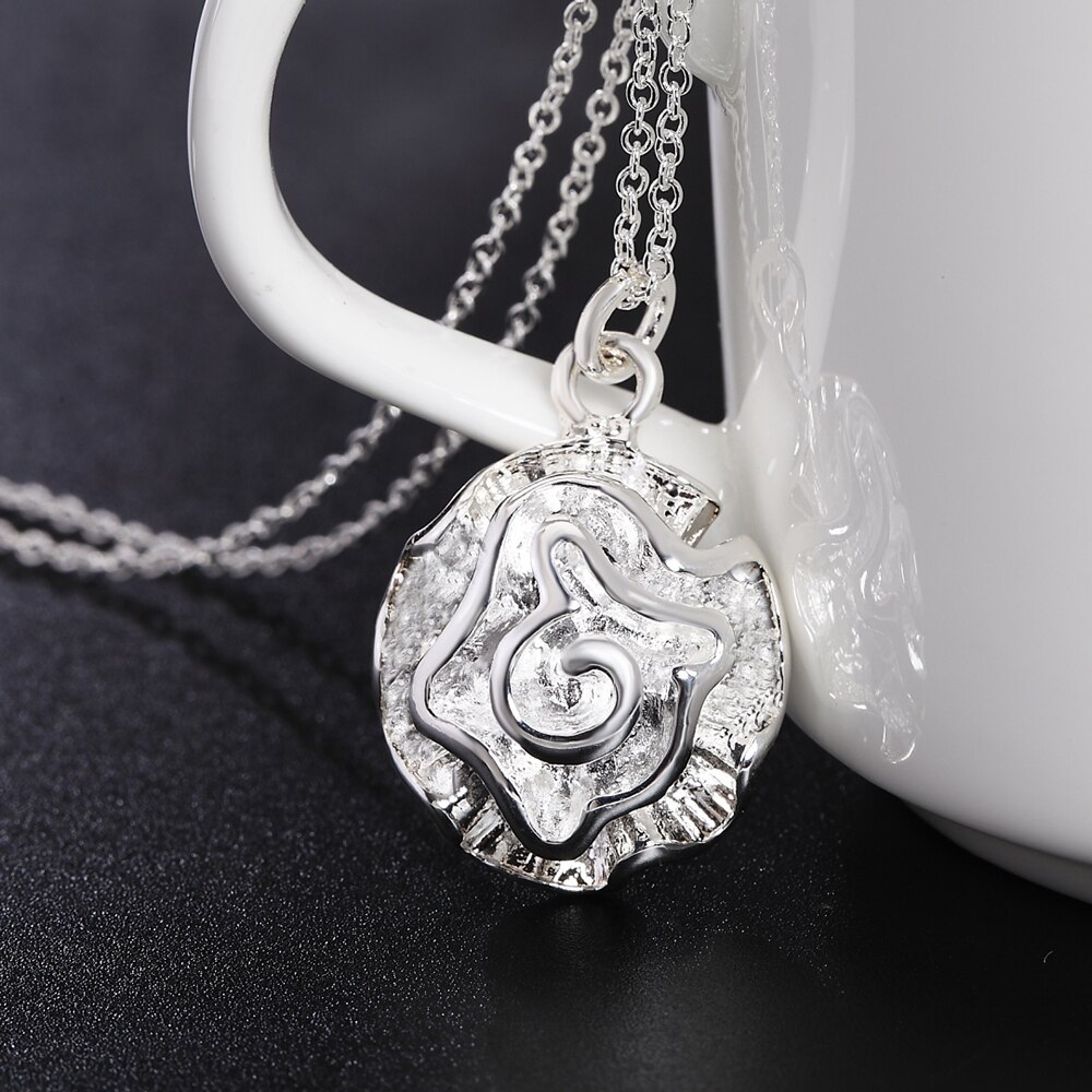 Fashion Party 925 Stamp Silver color rose flower pendant bangle rings Bracelets necklaces earrings stud Jewelry set for women