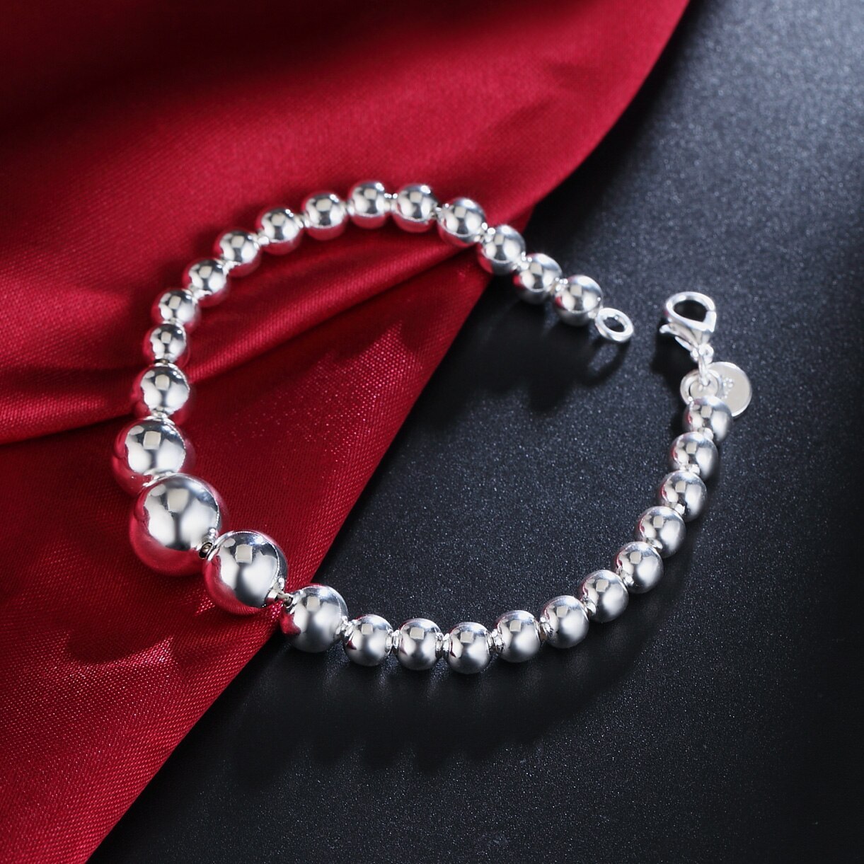 Hot sale fashion 925 Stamp Silver color Bracelet for man woman classic bead chain Wedding party Gifts Street all-match jewelry