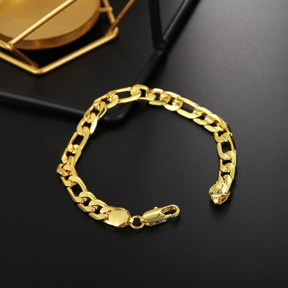 New 18K gold 925 Stamp Silver color Bracelets for Women men classic 8MM geometry Chain Fashion Party Christmas Gift fine Jewelry