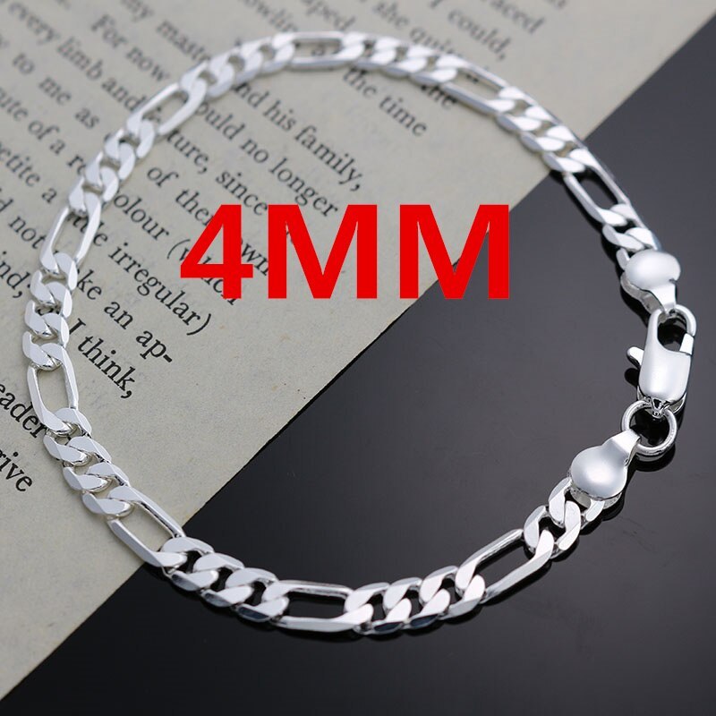 925 Stamp Silver color 4MM chain for men Women Bracelet Necklace jewelry set lady classic fashion Christma gifts charms wedding
