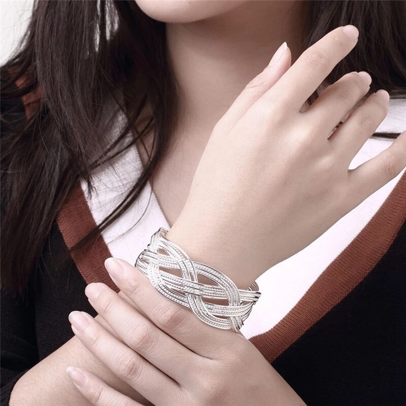 925 Stamped Silver color elegant Braided wire bangle for Women Bracelet Fashion Wedding Party Gift Jewelry National customs