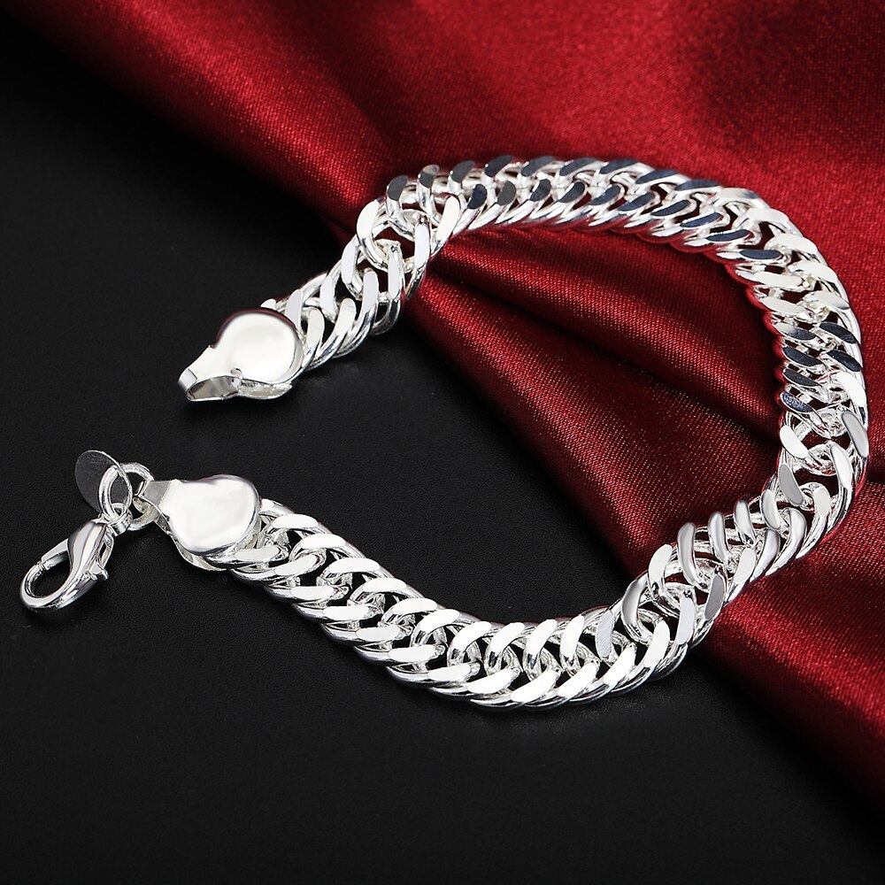 Hot charm 925 Stamp Silver color Bracelet for woman man 10MM classic Whip chain Wedding party Christmas Gifts fashion Jewelry