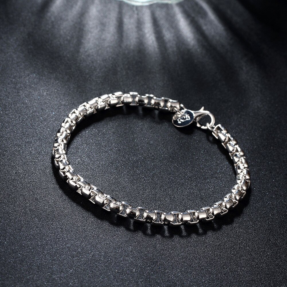 Hot fashion 925 Stamp Silver color Bracelet for woman fine 4MM Round lattice chain Wedding party Gift Street all-match jewelry
