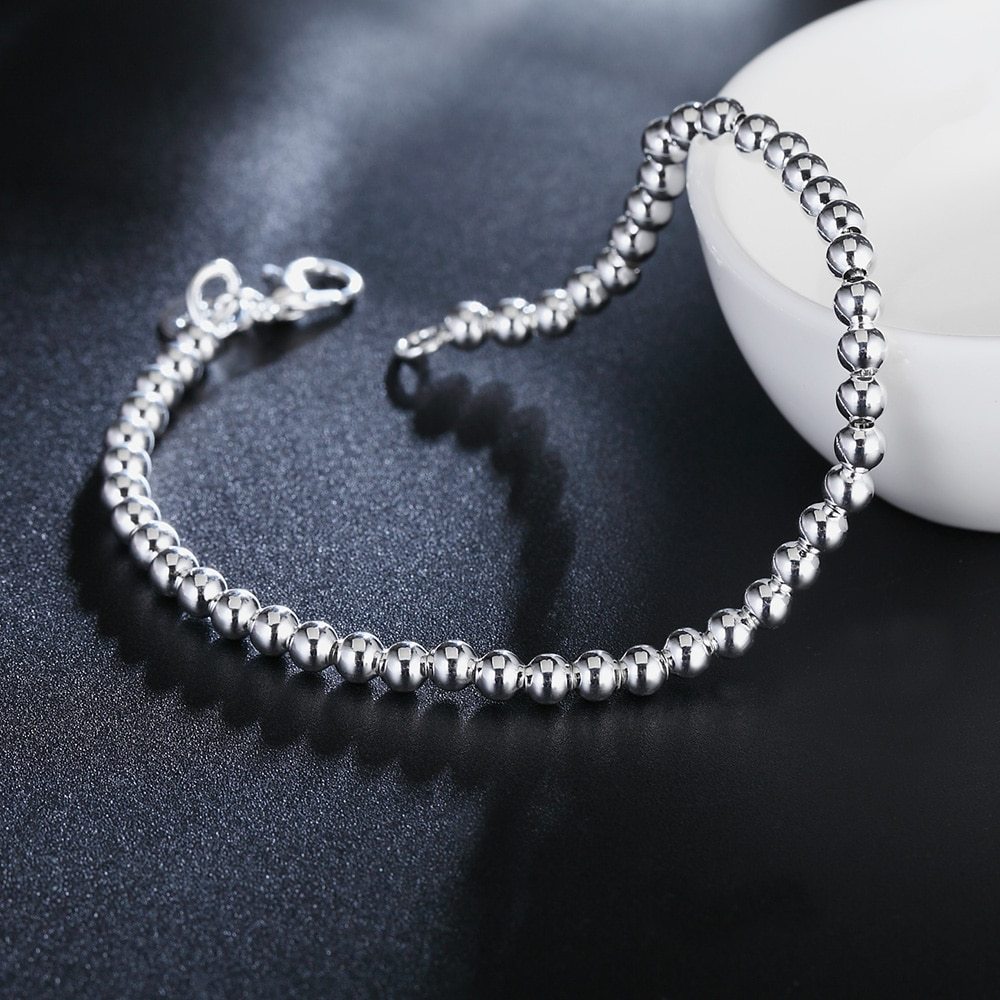 Special offer New 18K gold color 925 Stamp Silver color Bracelets for Women 4MM beads Chain Fashion Wedding Party Gifts Jewelry