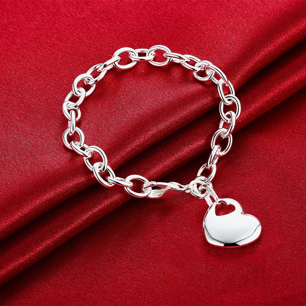 Factory direct fashion 925 Stamp Silver color Bracelet for woman Beautiful Heart Pendant chain fine jewelry Wedding party gift