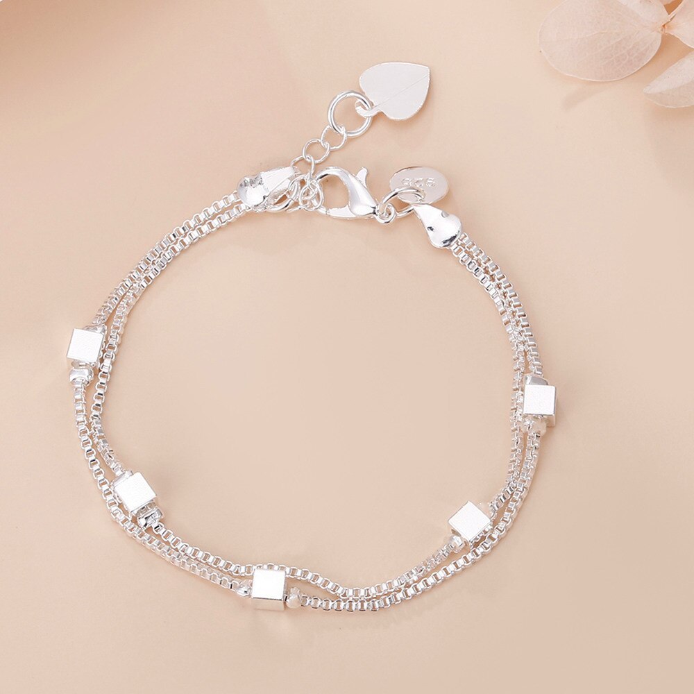 Hot 925 Stamp silver Pretty square box chain bracelets for women casual fashion party wedding Accessories Jewelry holiday gifts