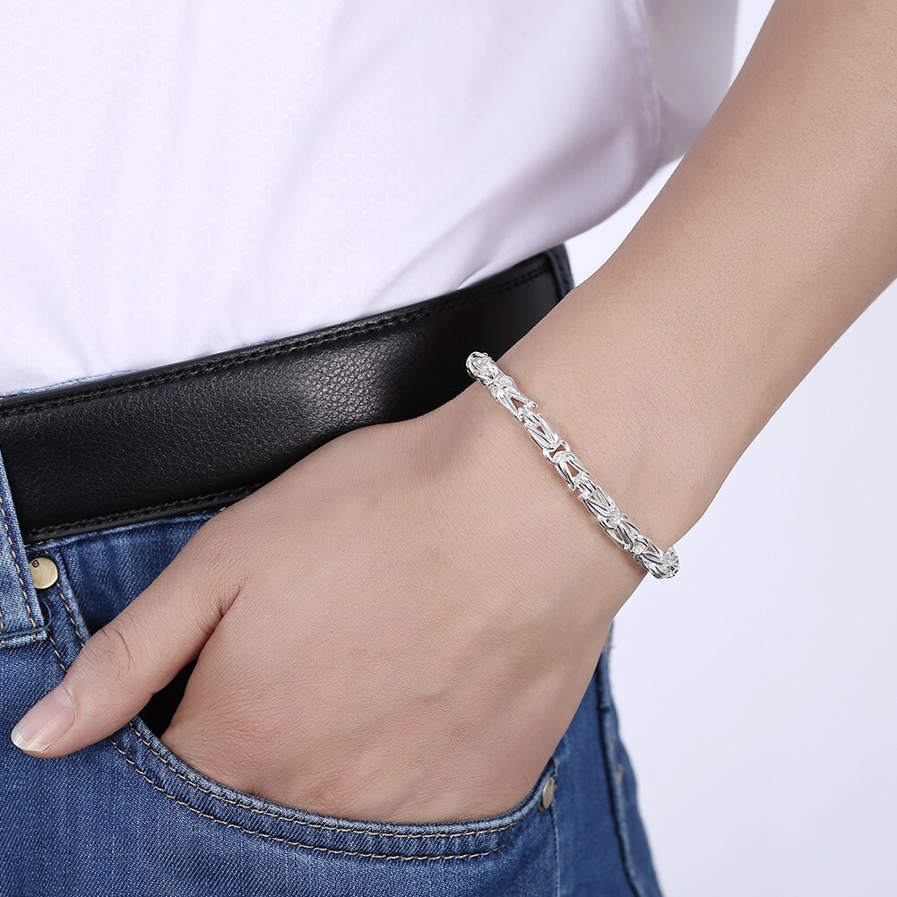 Hot charm 925 Stamp Silver color Bracelet for woman man 8 inches chain Wedding party Christmas Gifts fashion Jewelry