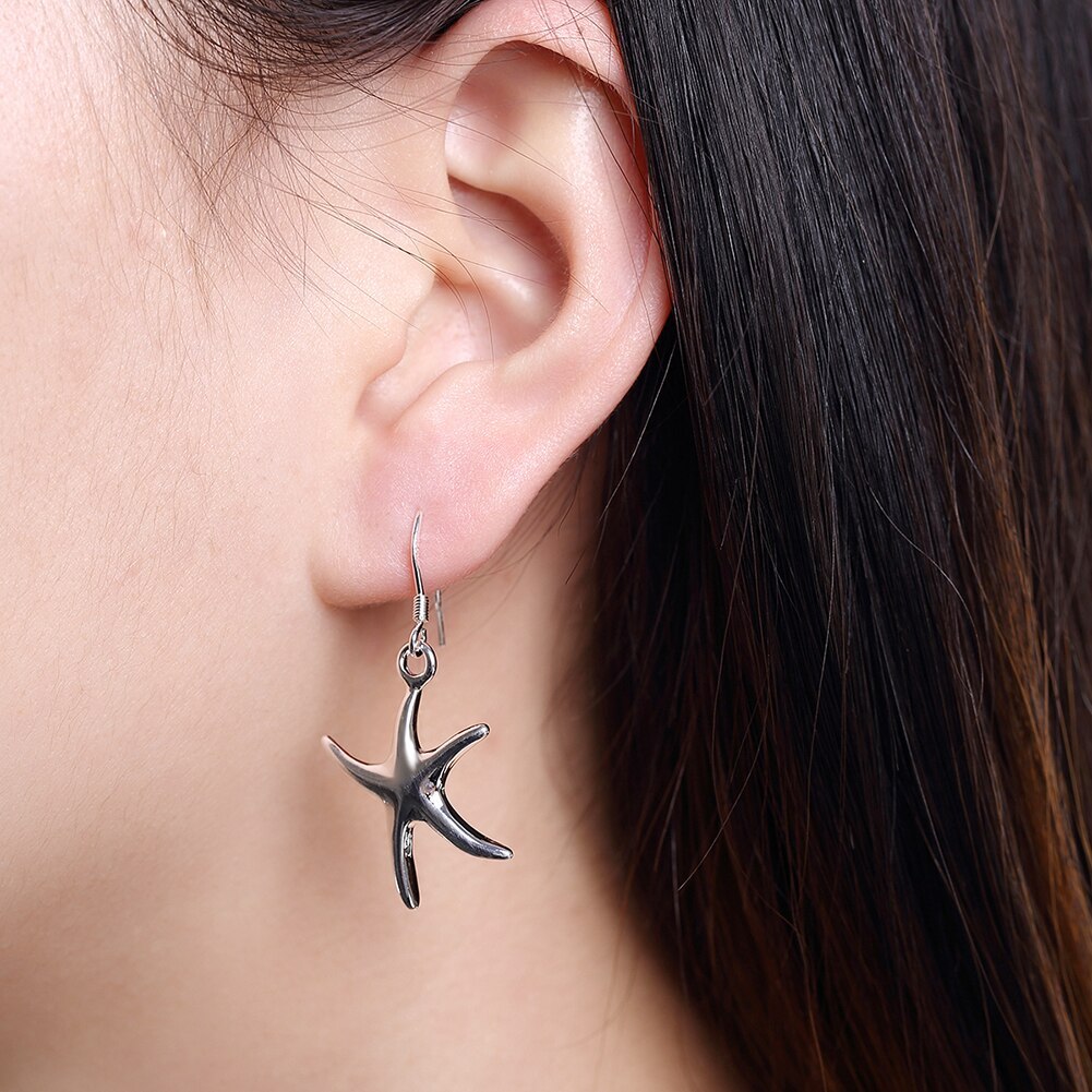 Fashion new 925 Stamp Silver color fine starfish Pendant Bracelet necklace earrings Jewelry set for women Party Christmas Gifts