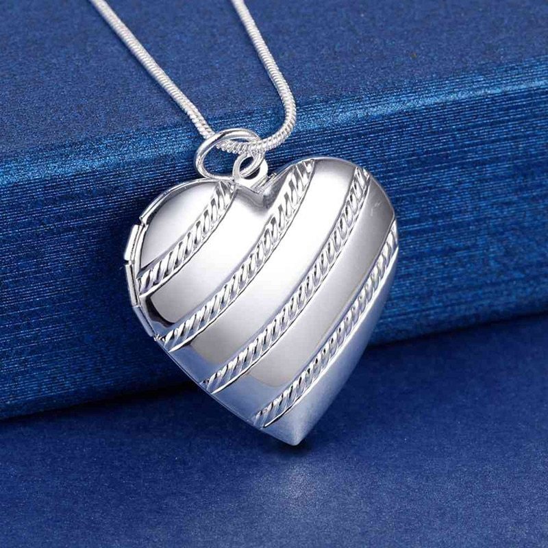Hot 925 Stamp Silver color Necklace for woman 18 inch Heart photo frame Pendant Fashion trend party Jewelry girl Christmas Gifts