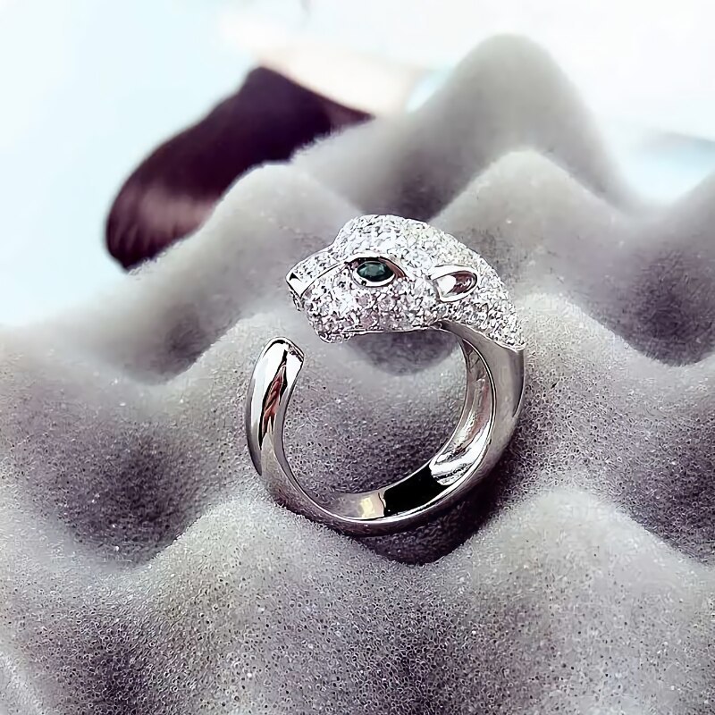 Hot 925 Stamp silver charm Crystal creative leopard head Rings for women fashion party wedding Accessories Jewelry holiday gift