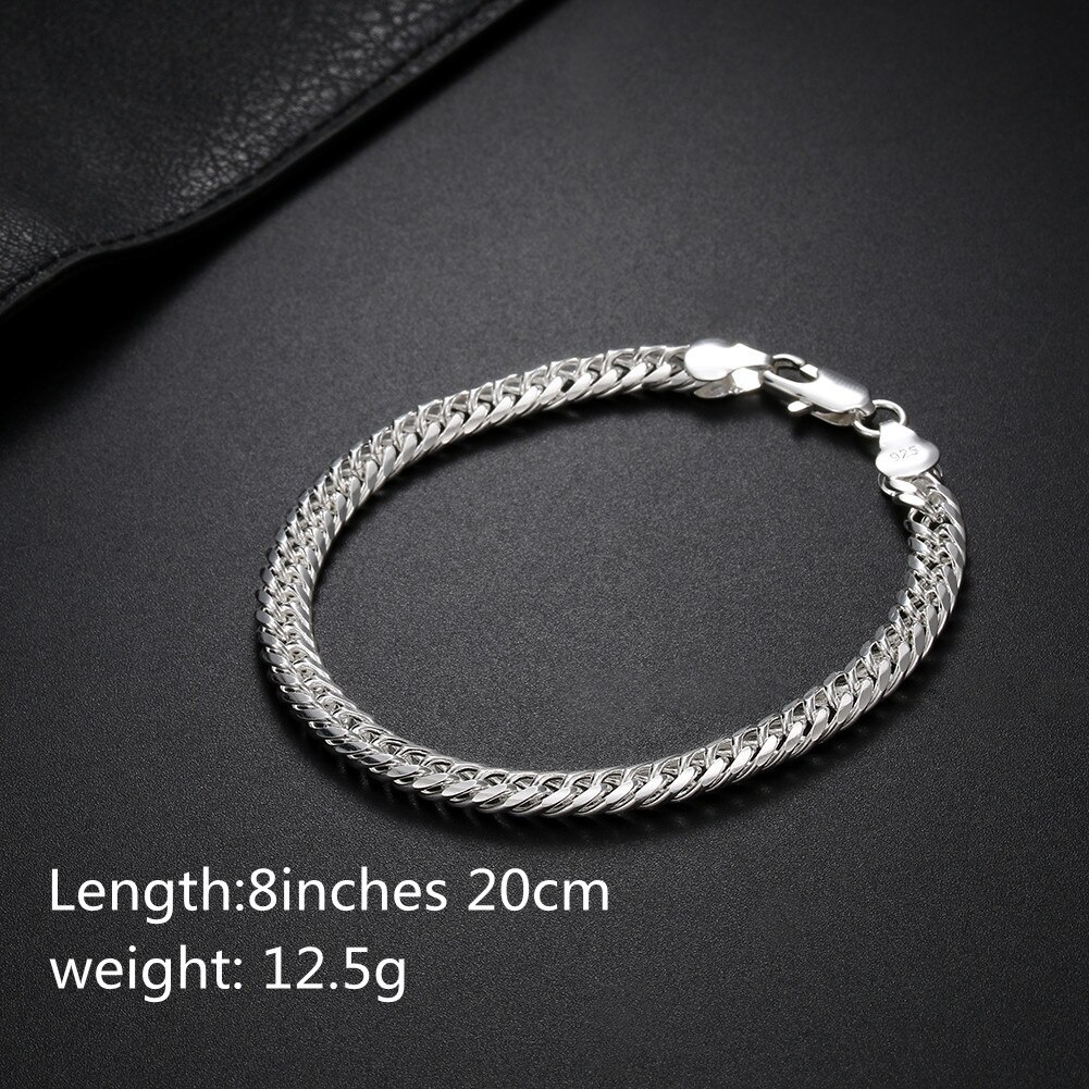 New 6MM Geometry Chain 18K Gold Plated 925 Stamp Silver color Bracelets for Women Men Fashion Wedding Christmas Gifts Jewelry