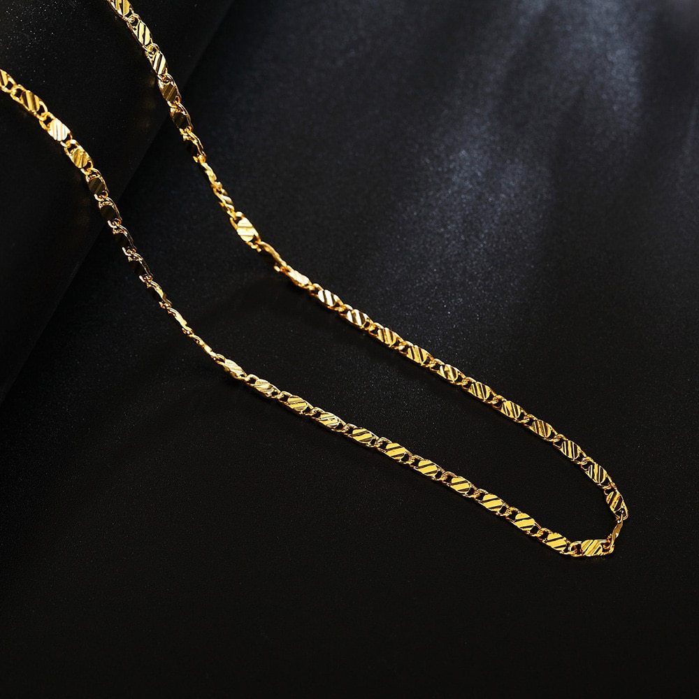 Factory direct New 18K gold Necklaces 16/18/20/22/24 Inches Beautifully 2MM flat Clavicle chains for Men Women Jewelrys Gifts