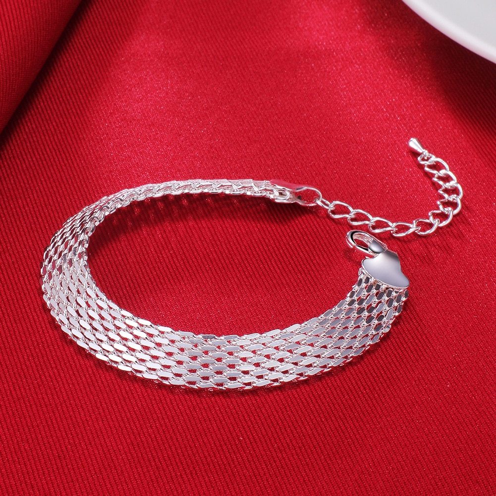 Hot 925 Stamp Silver color Creativity Net chain Bracelets necklaces for women fashion designer party wedding jewelry sets gift