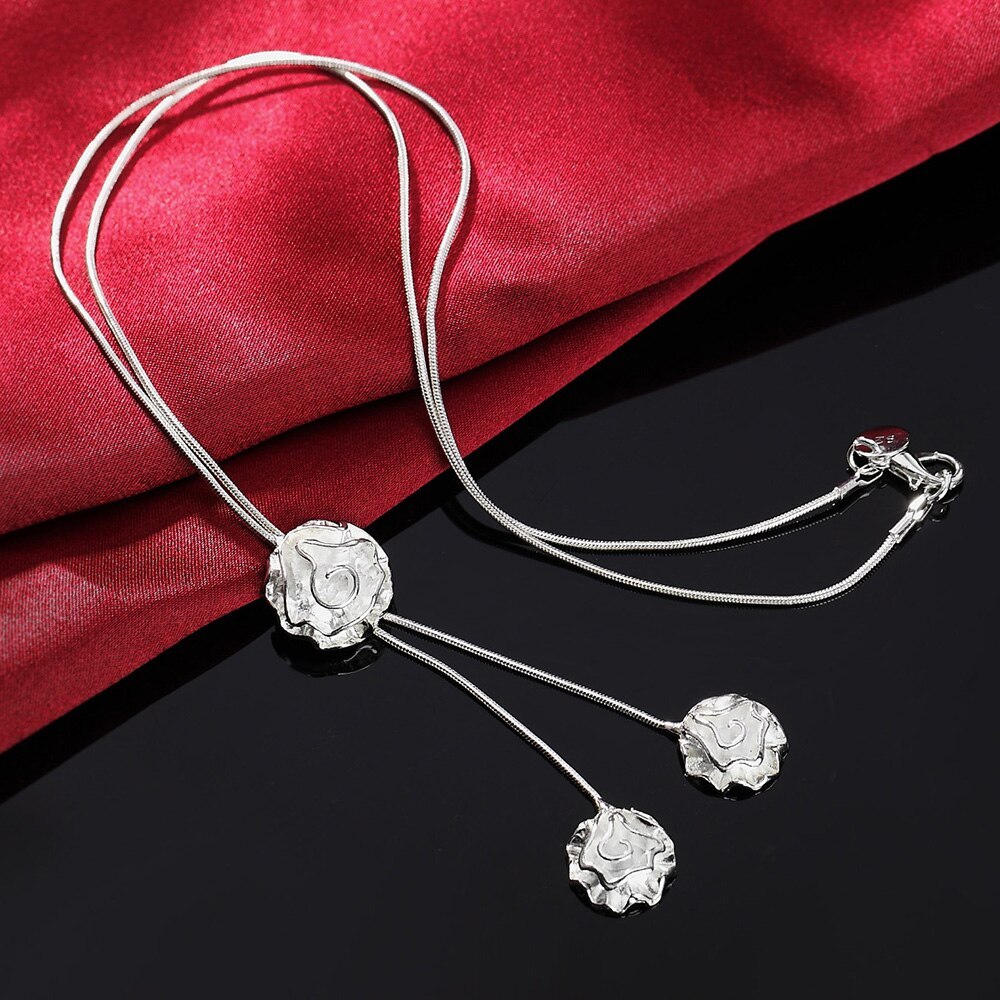 Elegant women 925 Stamp Silver color rose flower necklaces bangles rings Jewelry set fashion Party wedding lady Christmas gifts