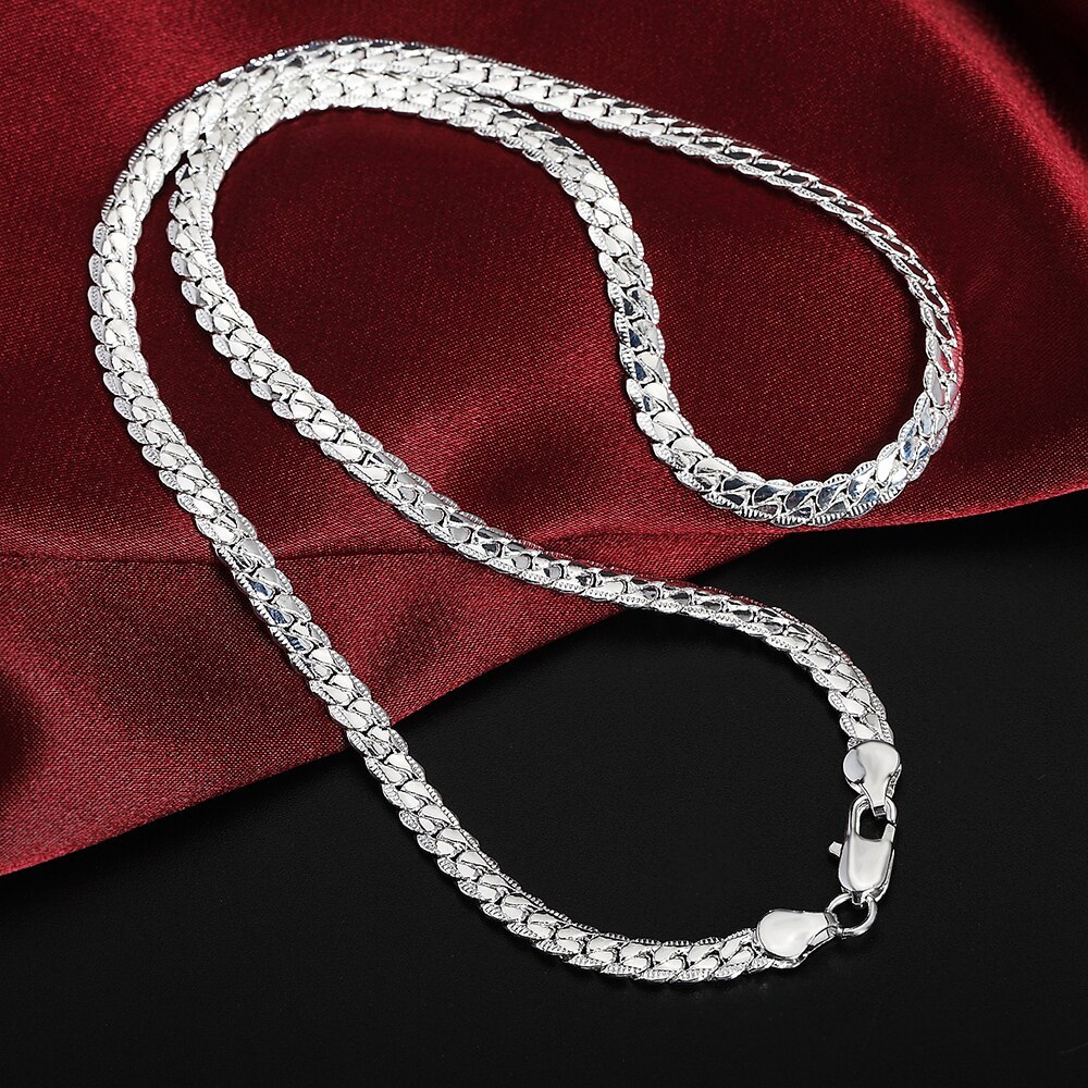 Hot 925 Stamp Silver color 6mm width Chain luxury Fine Necklace For Woman Men 18-24inches Fashion Wedding  party Jewelry