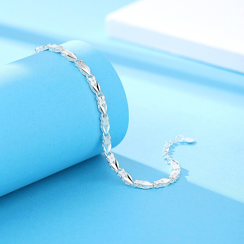 Hot Charms Lucky Clover Heart 925 Stamp Silver color Bracelets For women fashion party wedding Jewelry high quality Holiday gift