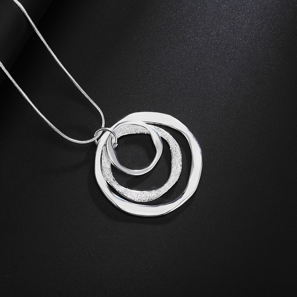 Fine brand Solid 925 Stamp Silver color Necklace For Women Bohemia three circle pendant luxury Wedding Jewelry party gift