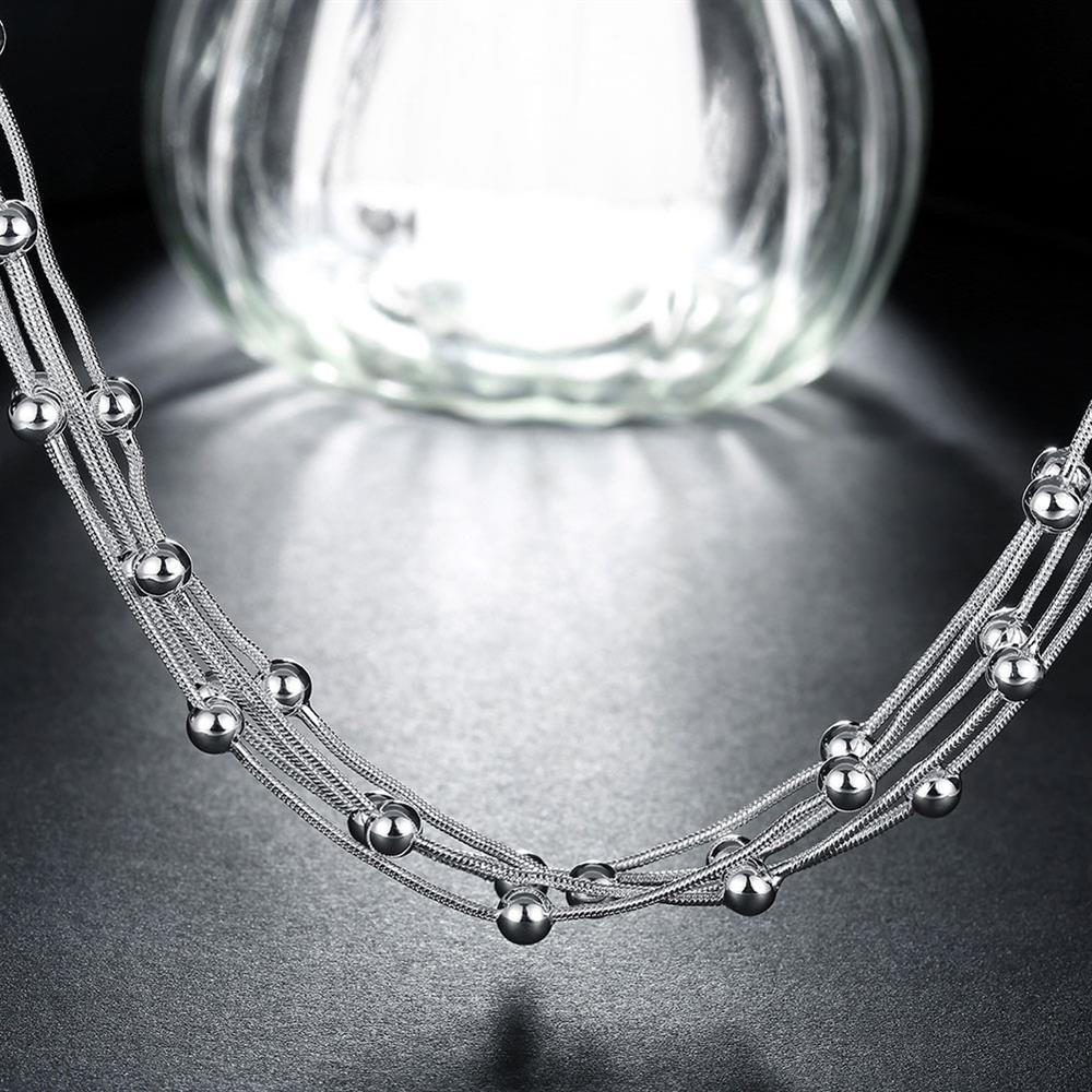 Fashion luxury 925 Stamped Silver color Smooth Beads Necklace For Women fine lady party Jewelry gift Wedding chain necklace