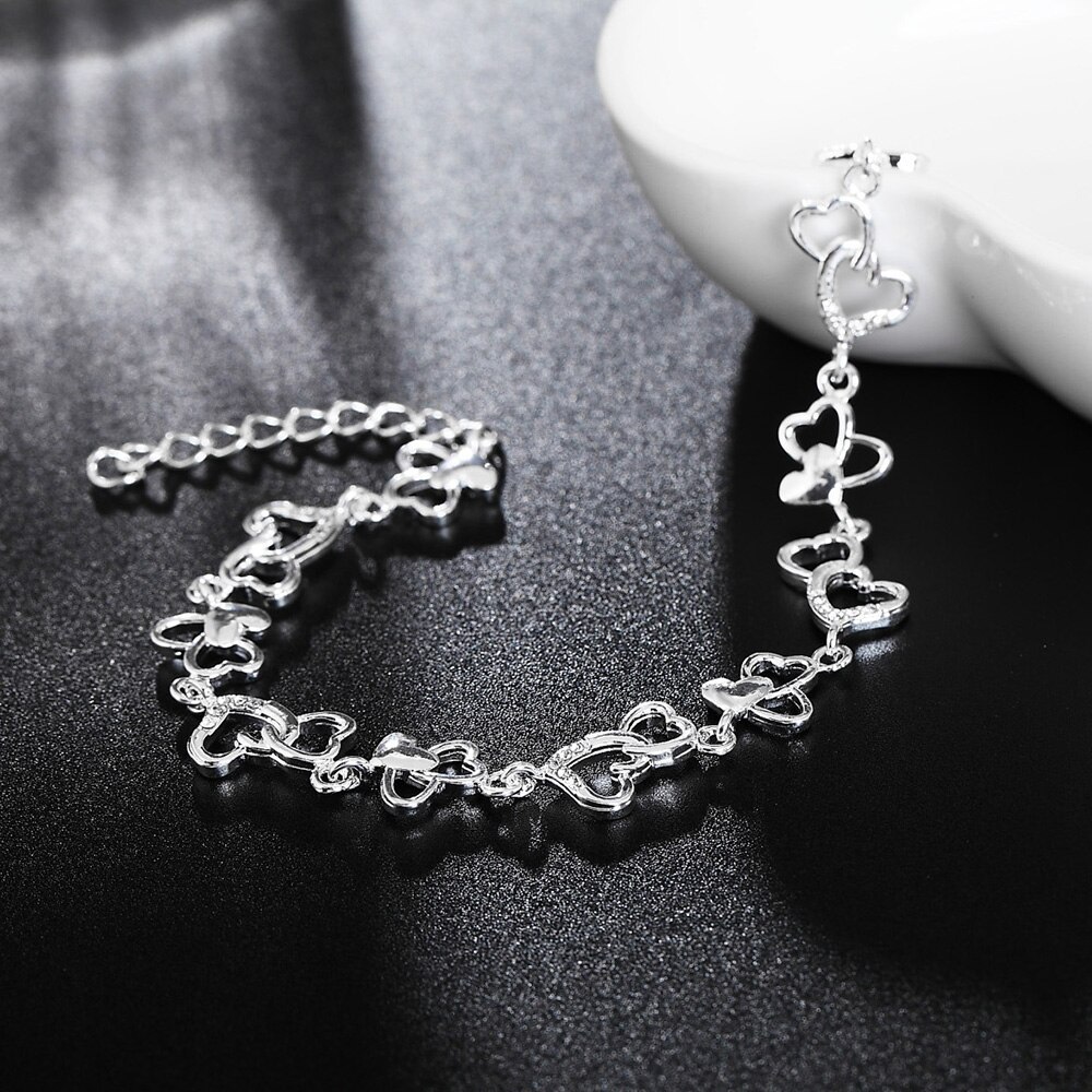 Special offer fashion 925 Stamp Silver color Bracelet for woman romantic heart chain fine jewelry Wedding party student gifts