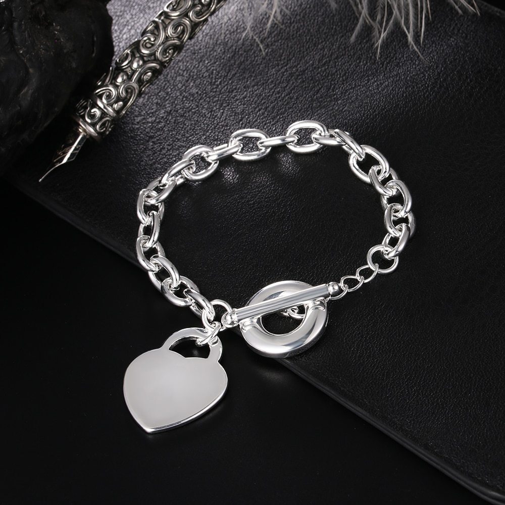Factory direct fashion 925 Stamp Silver color Bracelet for woman exquisite heart Pendant chain fine jewelry Wedding party gift