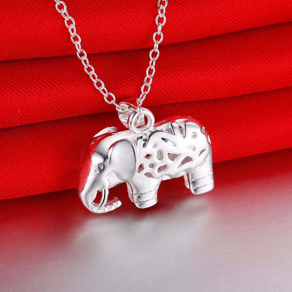 Fine charms 925 Stamp Silver color Pretty elephant pendant Necklace For Women fashion Wedding accessories party Jewelry gifts