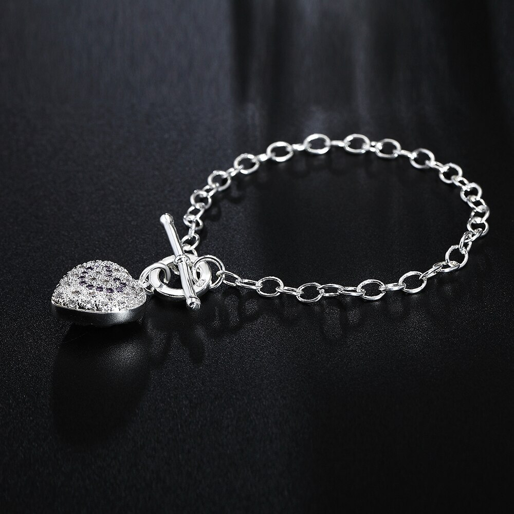 Factory direct fashion 925 Stamp Silver color Bracelet for woman fine crystal heart pendant Luxury jewelry Wedding party gift