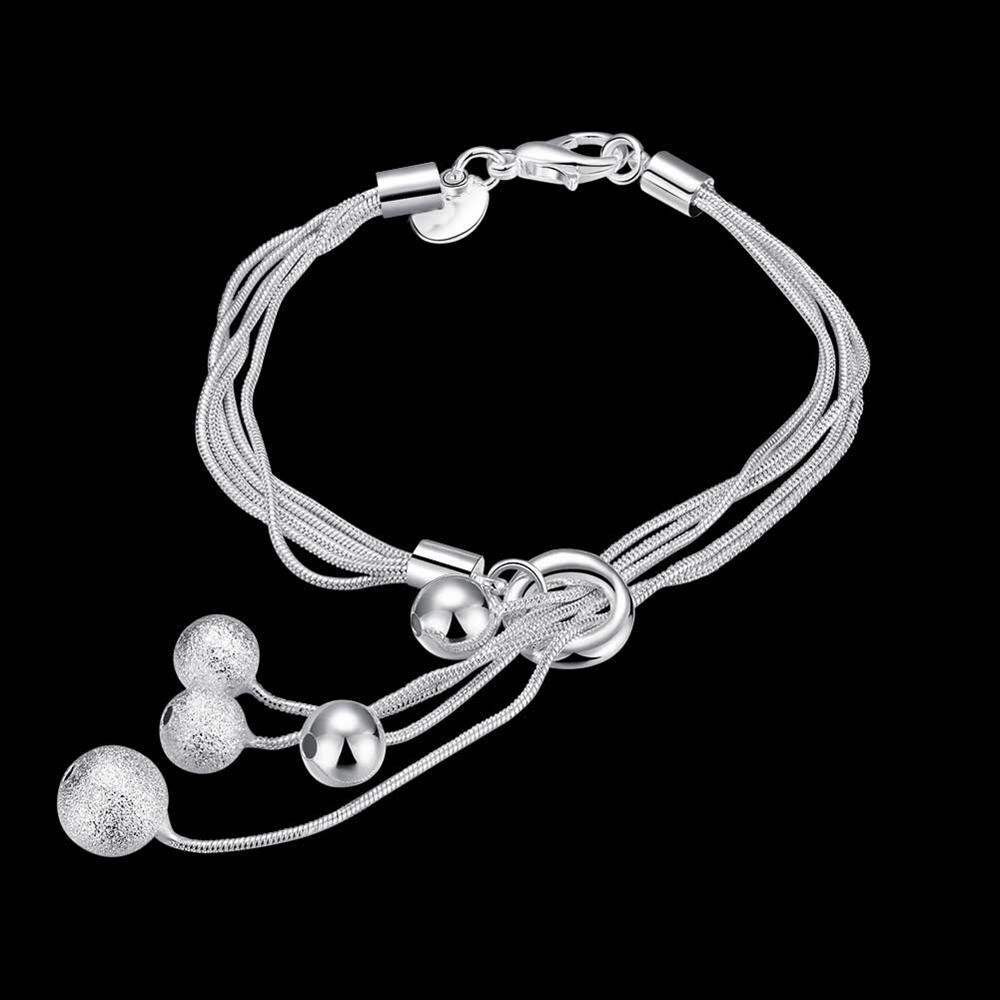 Factory direct fashion 925 Stamp Silver color Bracelet for woman Snake chain hanging frosted beads jewelry Wedding party gifts
