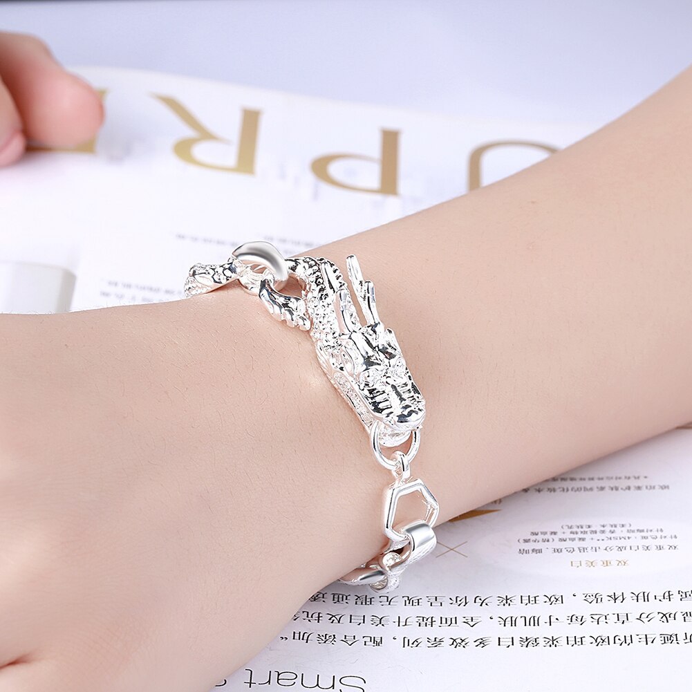 Charm 925 Stamp Silver color Bracelets for man Domineering big dragon chain lady Wedding party Christmas Gifts fashion Jewelry
