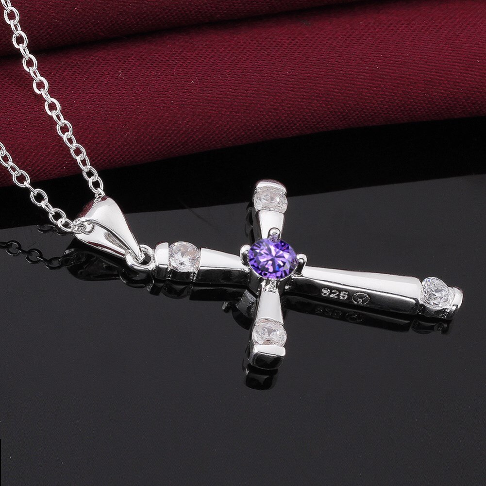 Hot 925 Stamp Silver color cross Pendant diamond Necklace For Women 18 inches gifts luxur party wedding crystals Jewelry