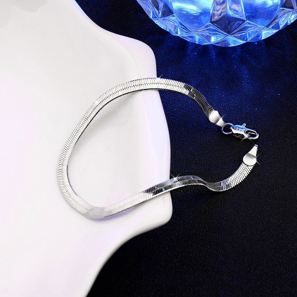925 Stamp Silver color 4MM Chain Bracelet for Women Men Blade Chain Fashion Wedding Fine Jewelry Christmas Gift 8inches