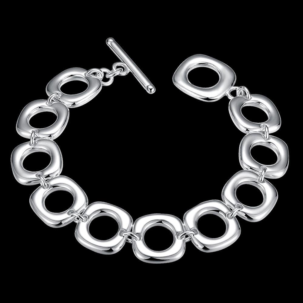 Hot charm 925 Stamp Silver color Bracelet for woman man classic Square circle chain Wedding party Christmas Gift fashion Jewelry