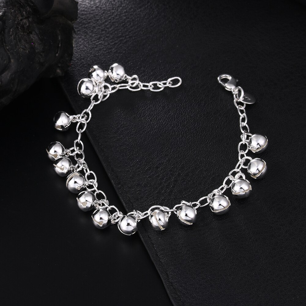Charm 925 Stamp Silver color Bracelets for woman lady Bells chain Wedding party girl Christmas Gifts fashion Jewelry