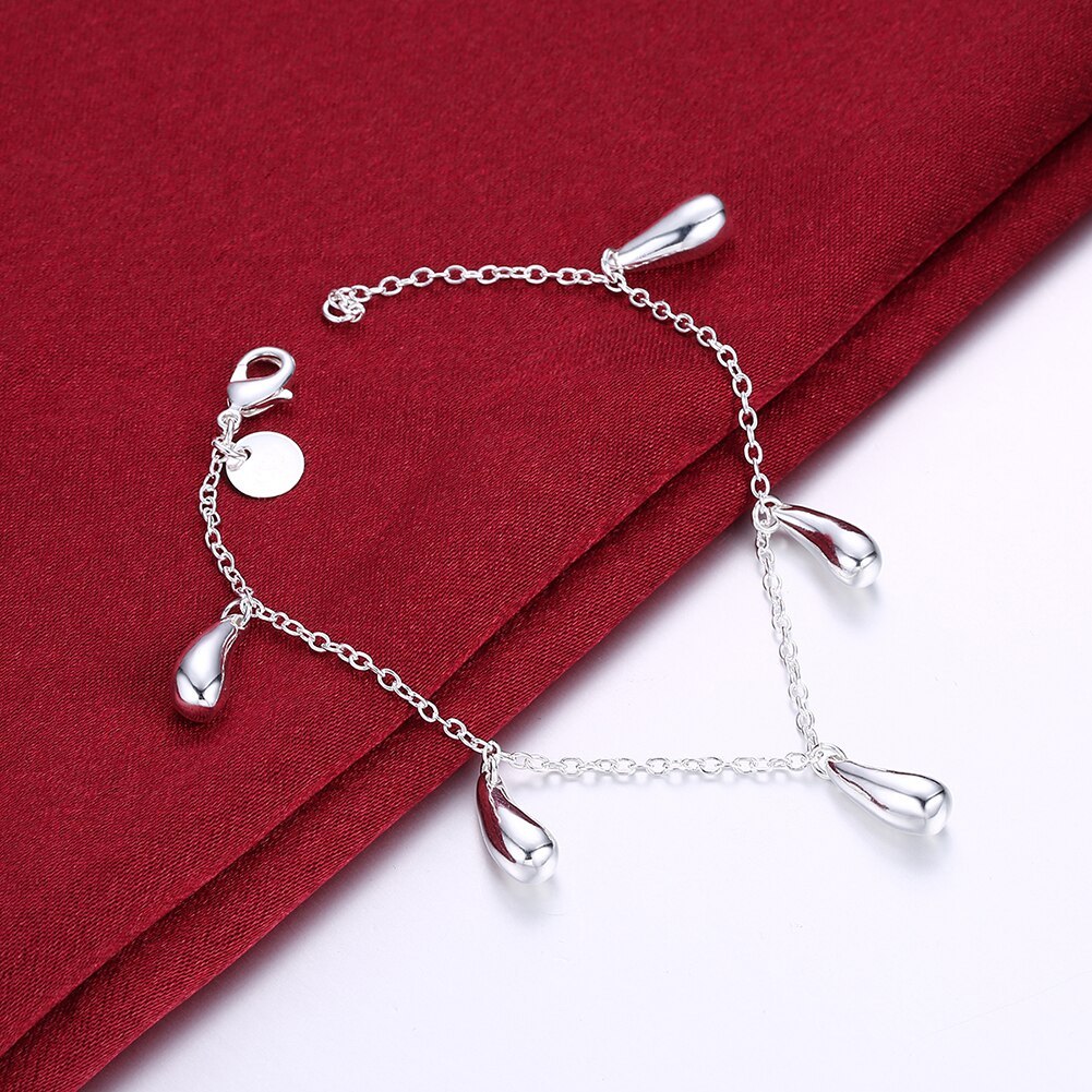 New 925 Stamp Silver color water drop pendant necklace bracelet earrings rings Jewelry set for women fashion Party wedding gifts