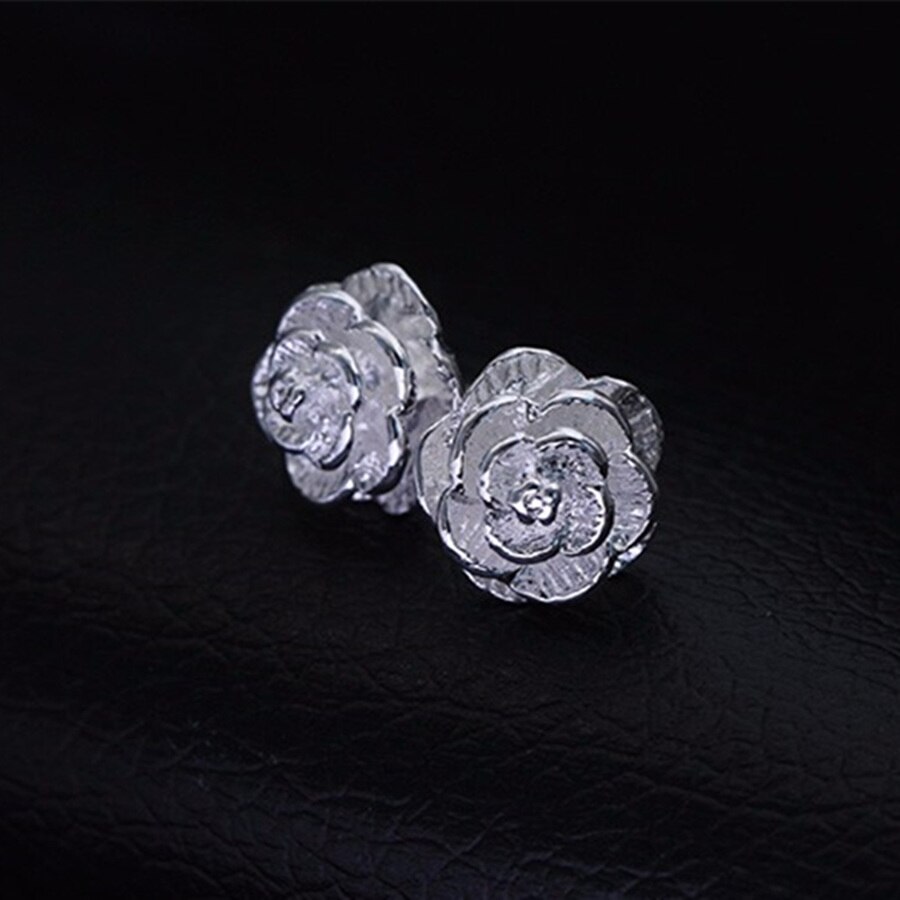Fine 925 Stamp Silver color rose Flower bud Earring stud for Women Fashion Valentine's Day Gifts classic party wedding Jewelry