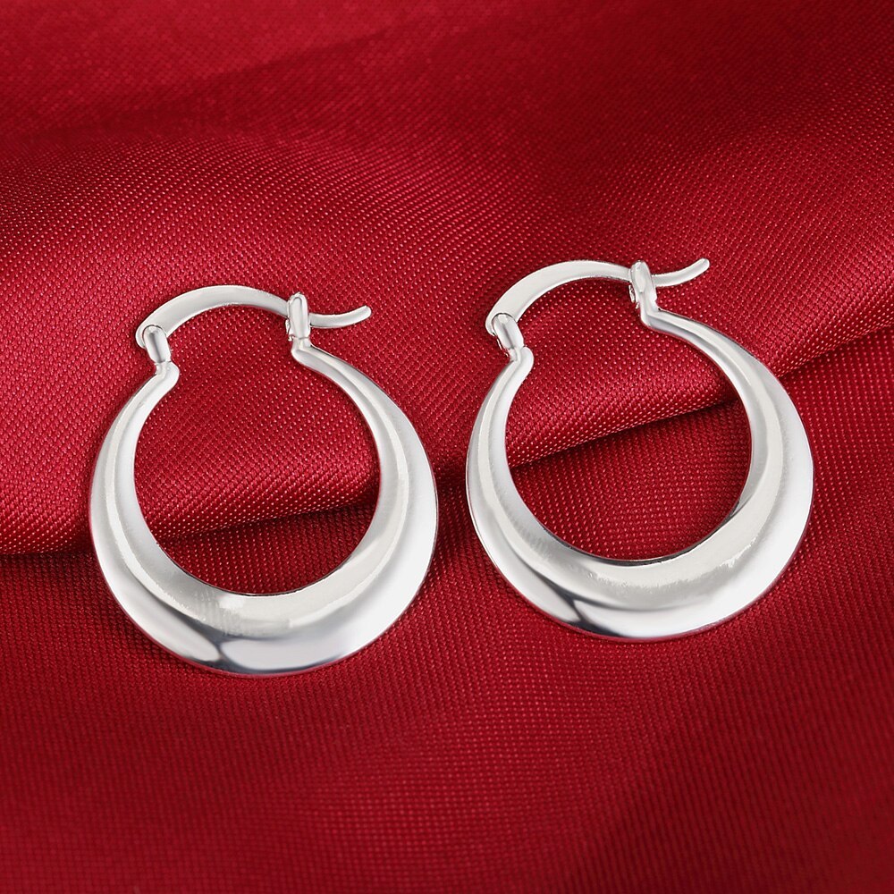 Factory direct 925 Stamp Silver color Earrings 3cm Fashion round big hoop for Women Beautiful Crescent Gift Engagement Jewelry