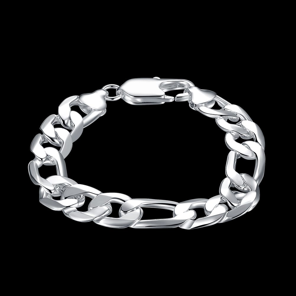Hot sale fashion 925 Stamp Silver color Bracelet for man woman classic 12MM geometry chain Wedding party Gifts Street jewelry