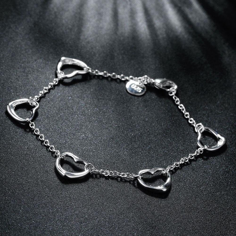 New hot 925 Stamp Silver color LOVE five hearts Bracelet necklace Jewelry set for women Fashion Party wedding Christmas Gifts
